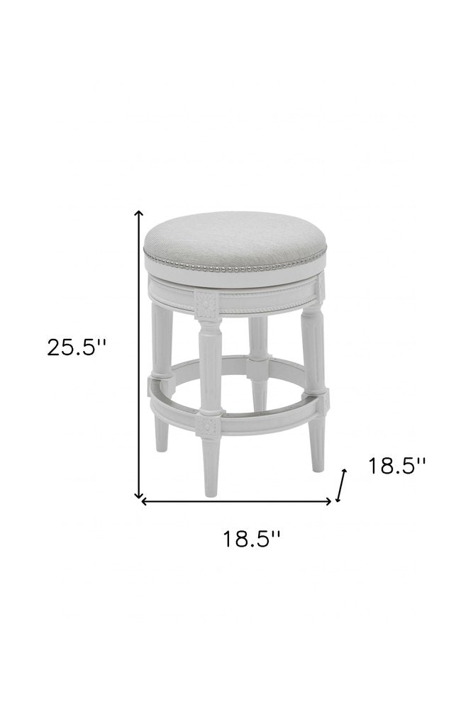 26" White Fabric And Solid Wood Backless Counter Height Swivel Bar Chair HomeRoots