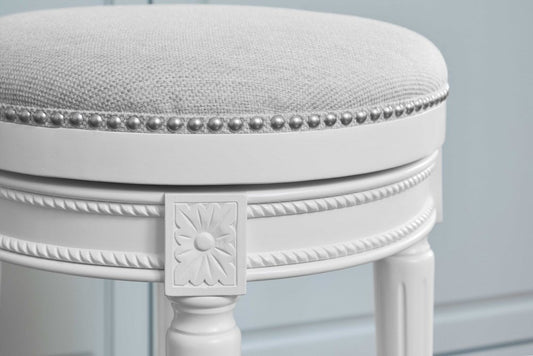 26" White Fabric And Solid Wood Backless Counter Height Swivel Bar Chair