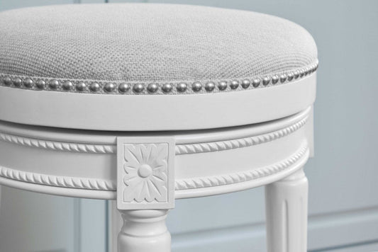 26" White Fabric And Solid Wood Backless Counter Height Swivel Bar Chair HomeRoots