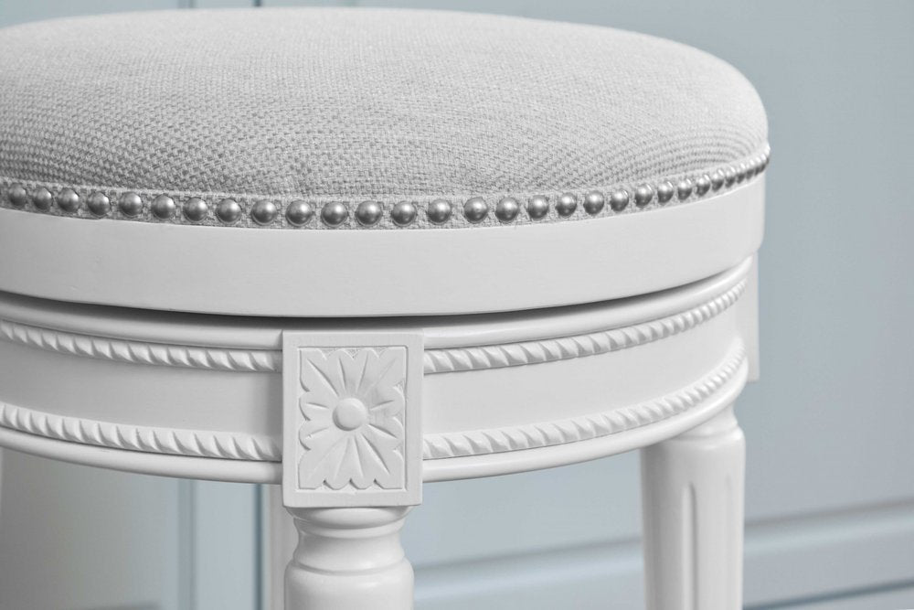 26" White Solid Wood and Fabric Backless Counter Height Swivel Bar Chair HomeRoots
