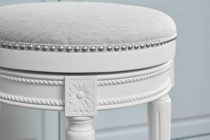 26" White Solid Wood and Fabric Backless Counter Height Swivel Bar Chair HomeRoots