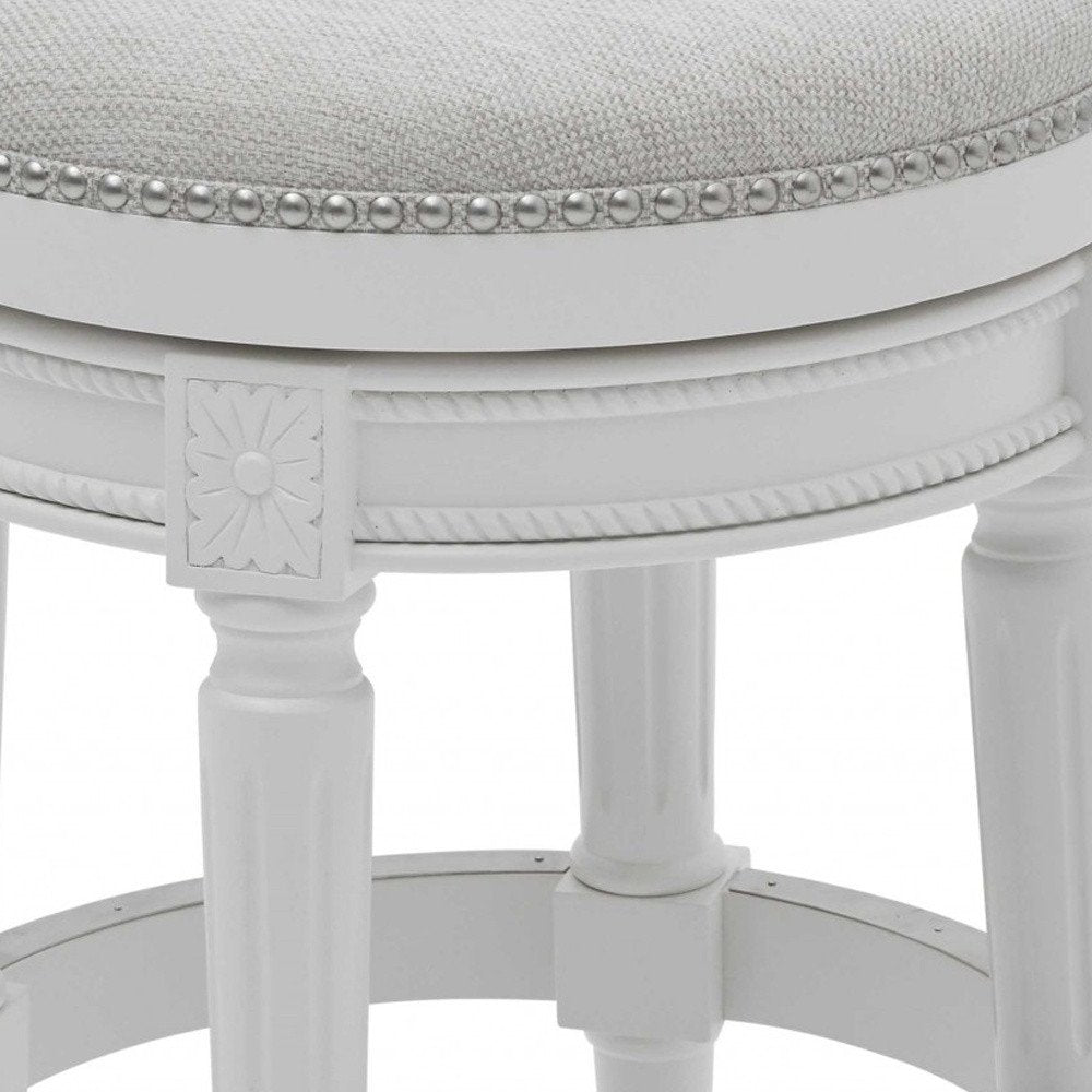 26" White Fabric And Solid Wood Backless Counter Height Swivel Bar Chair HomeRoots