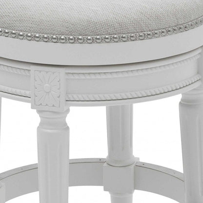 26" White Fabric And Solid Wood Backless Counter Height Swivel Bar Chair HomeRoots