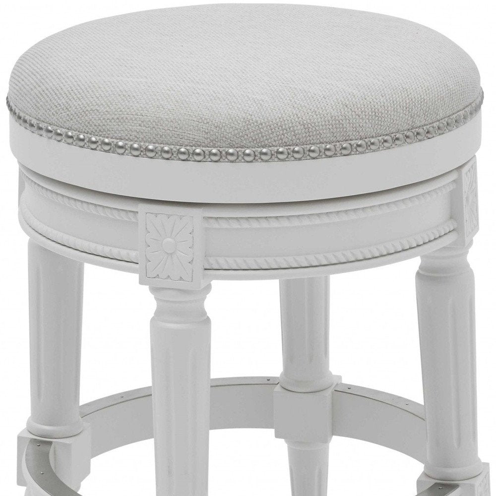 26" White Fabric And Solid Wood Backless Counter Height Swivel Bar Chair HomeRoots