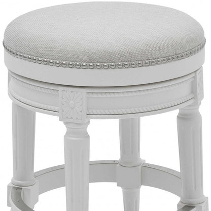 26" White Solid Wood and Fabric Backless Counter Height Swivel Bar Chair HomeRoots
