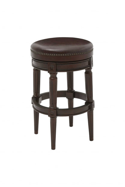 31" Brown Faux Leather And Solid Wood Backless Counter Height Swivel Bar Chair HomeRoots