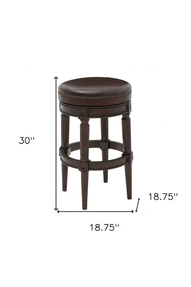 31" Brown Faux Leather And Solid Wood Backless Counter Height Swivel Bar Chair HomeRoots