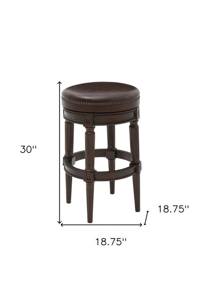 31" Brown Faux Leather And Solid Wood Backless Counter Height Swivel Bar Chair HomeRoots