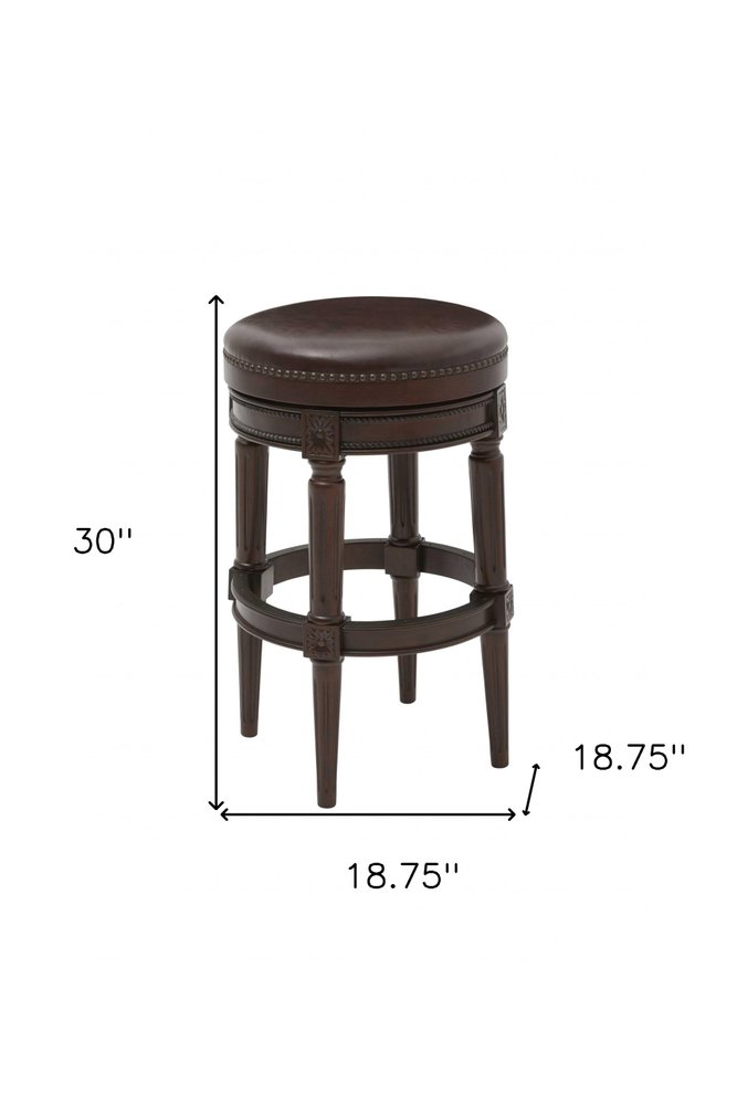 31" Brown Faux Leather And Solid Wood Bar Height Swivel Bar Chair