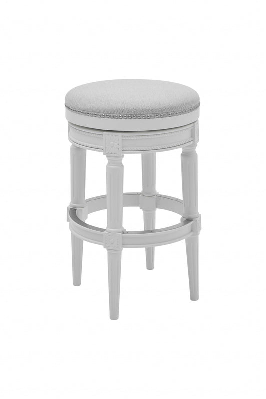 Bar Height Round Backless Stool In White Fabric - FurniFindUSA