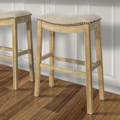 31" Linen And Natural Fabric And Solid Wood Backless Bar Height Bar Chair HomeRoots