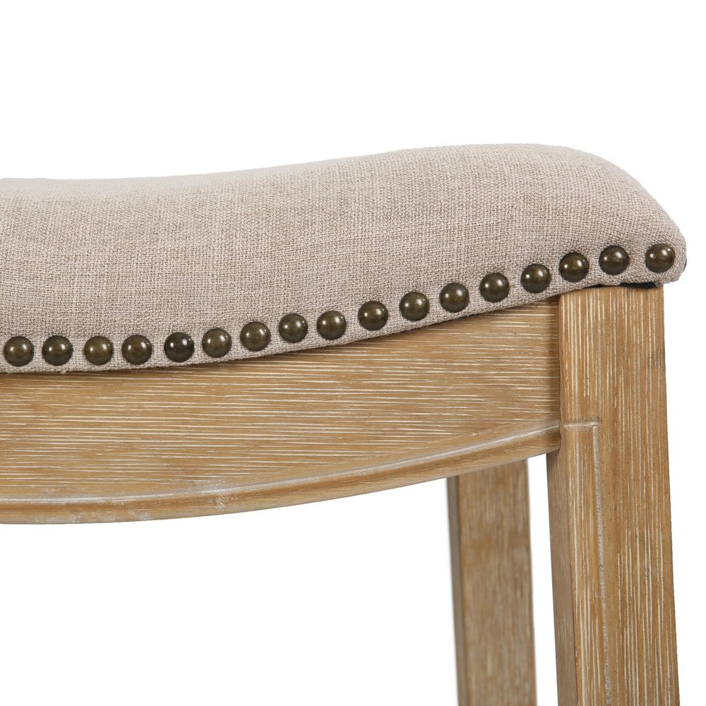 31" Linen And Natural Fabric And Solid Wood Backless Bar Height Bar Chair HomeRoots