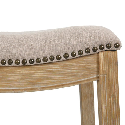 31" Linen And Natural Fabric And Solid Wood Backless Bar Height Bar Chair HomeRoots