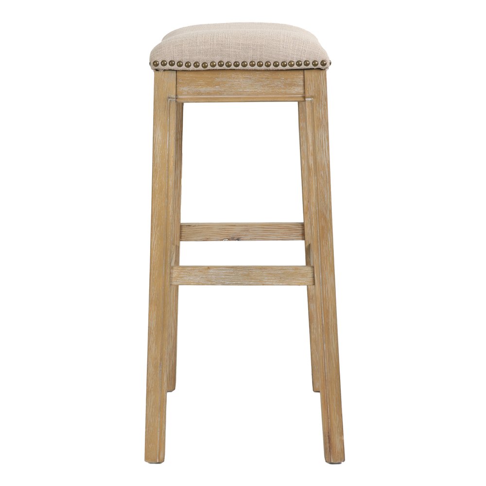 31" Linen And Natural Fabric And Solid Wood Backless Bar Height Bar Chair HomeRoots