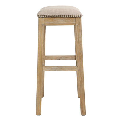 31" Linen And Natural Fabric And Solid Wood Backless Bar Height Bar Chair HomeRoots
