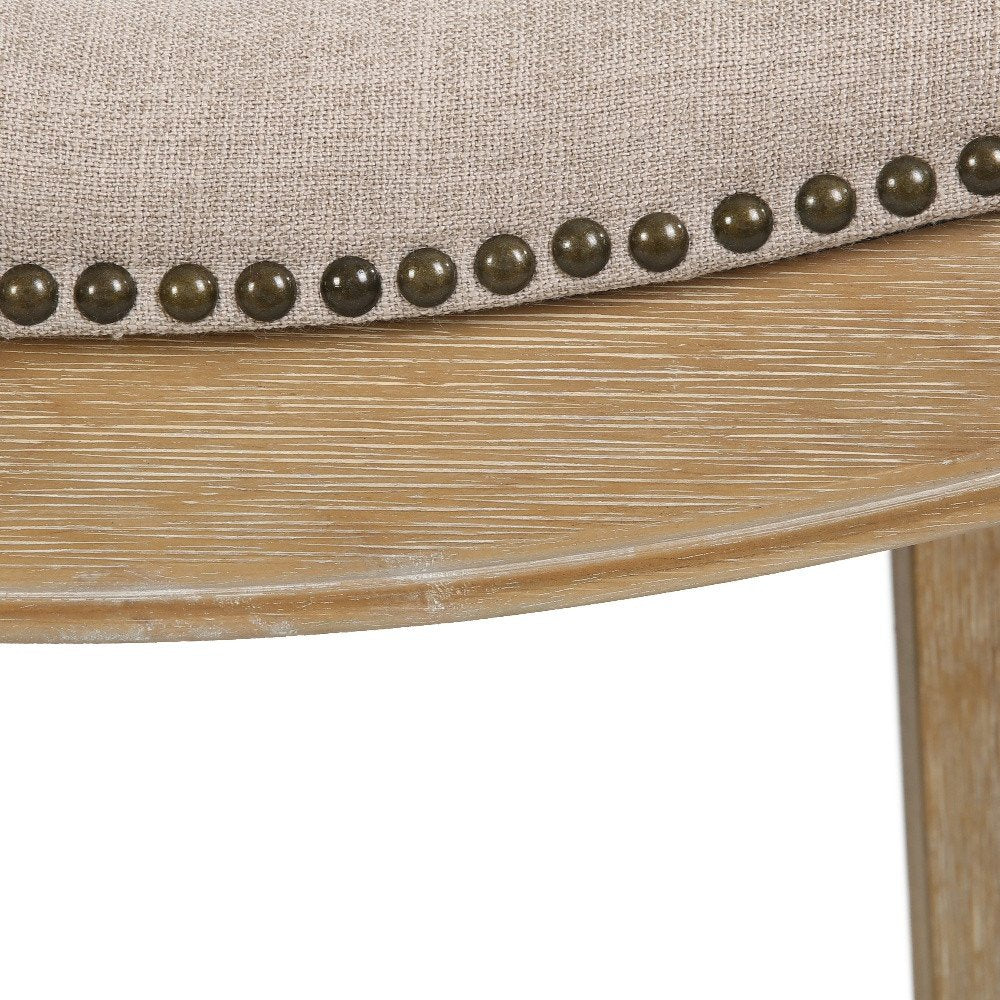31" Linen And Natural Fabric And Solid Wood Backless Bar Height Bar Chair HomeRoots