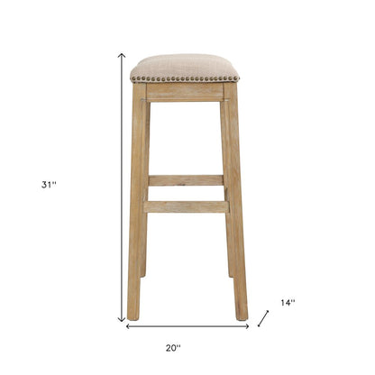 31" Linen And Natural Fabric And Solid Wood Backless Bar Height Bar Chair HomeRoots