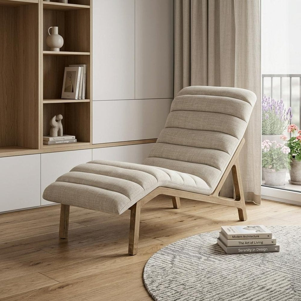 54" Cream and Brown Fabric Tufted Lounge Chair HomeRoots