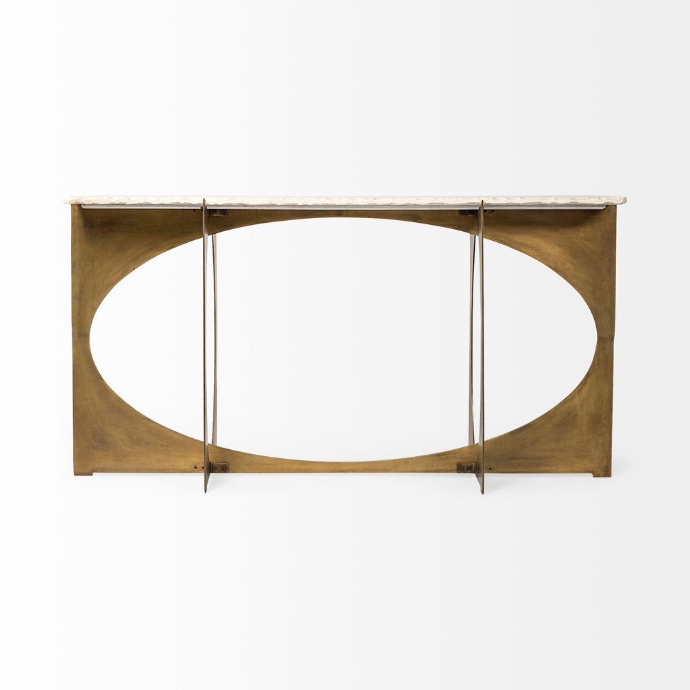 59" White and Gold Genuine Marble and Metal Geo Base Console Table HomeRoots