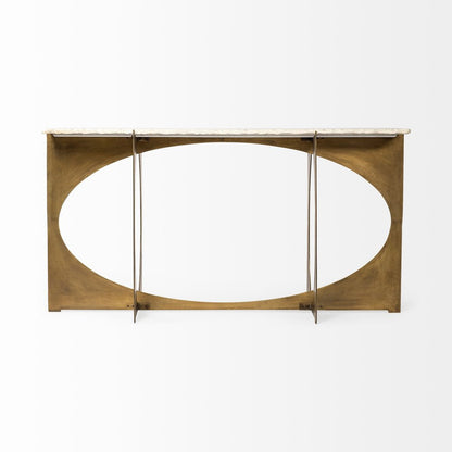 59" White and Gold Genuine Marble and Metal Geo Base Console Table HomeRoots