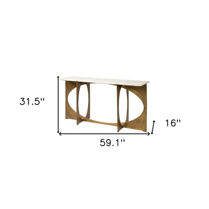 59" White and Gold Genuine Marble and Metal Geo Base Console Table HomeRoots