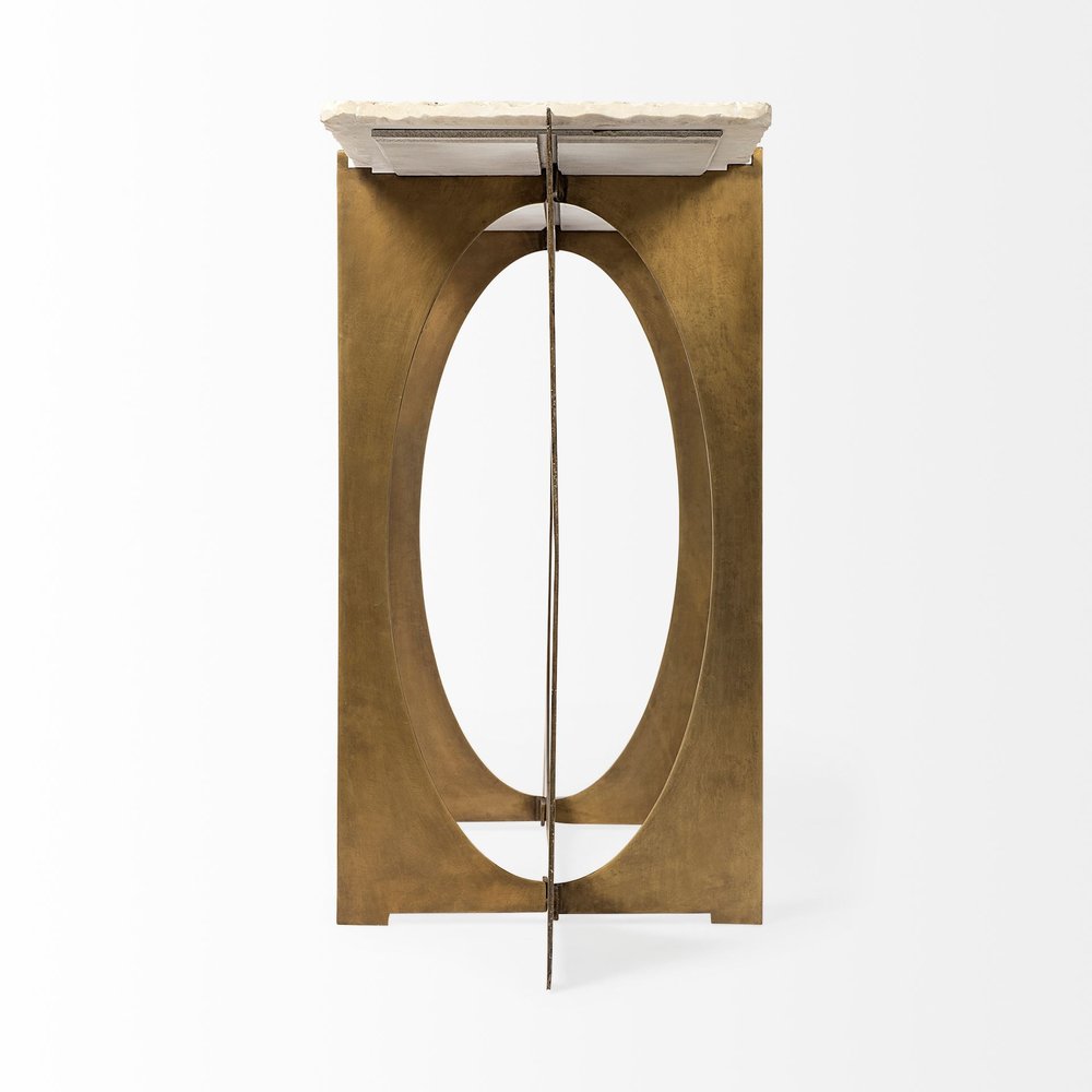 59" White and Gold Genuine Marble and Metal Geo Base Console Table — view 8