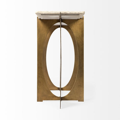 59" White and Gold Genuine Marble and Metal Geo Base Console Table HomeRoots