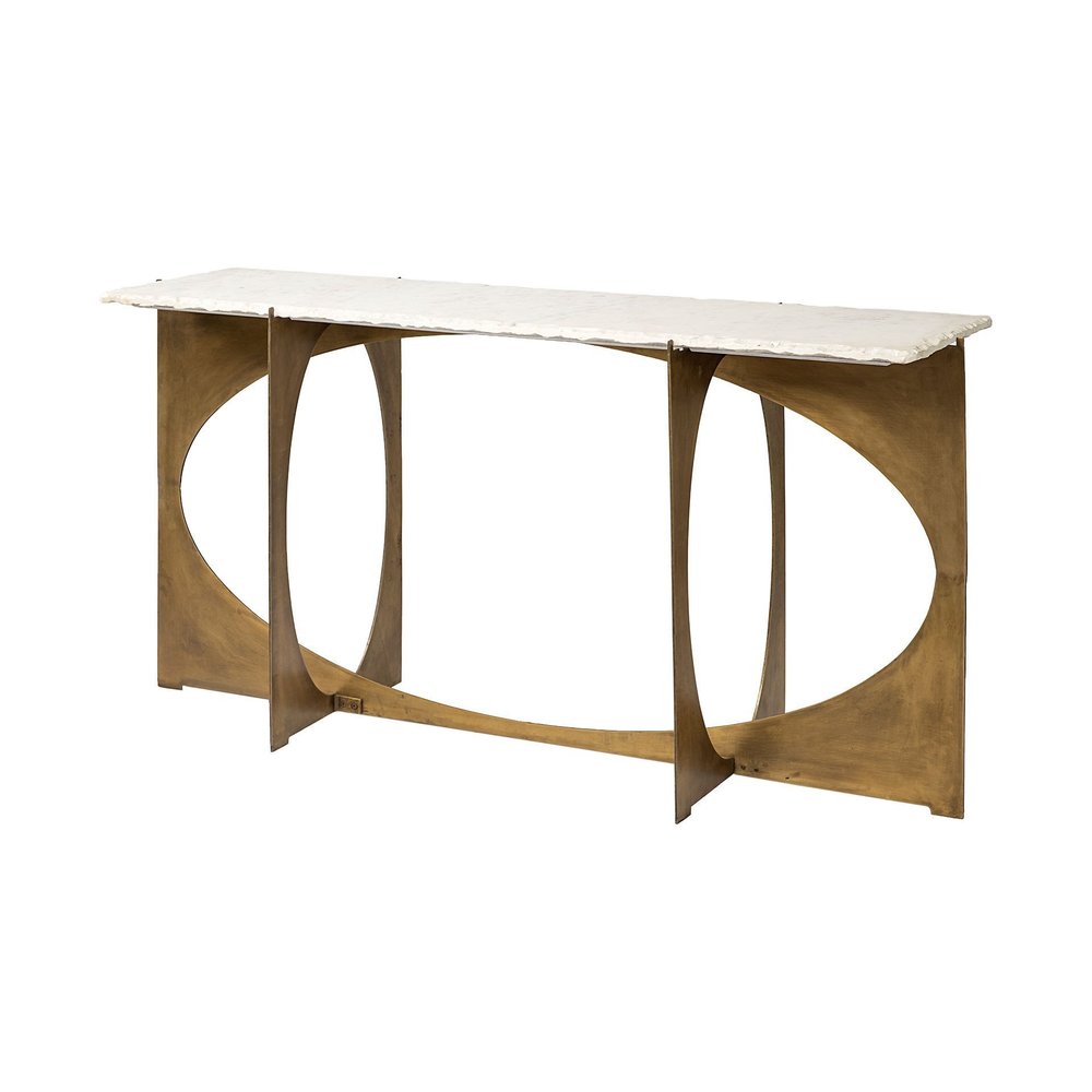 59" White and Gold Genuine Marble and Metal Geo Base Console Table HomeRoots