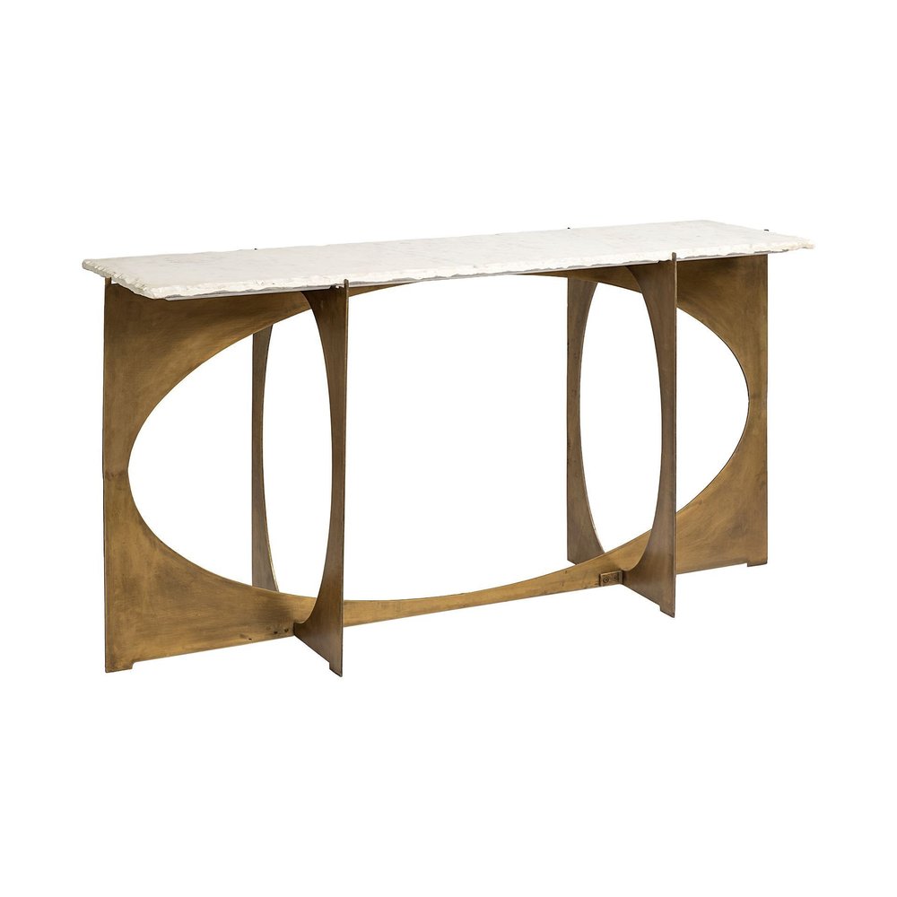 59" White and Gold Genuine Marble and Metal Geo Base Console Table HomeRoots