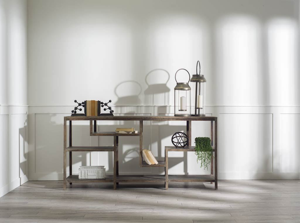 66" Brown Solid Wood Frame Console Table Five Shelves HomeRoots