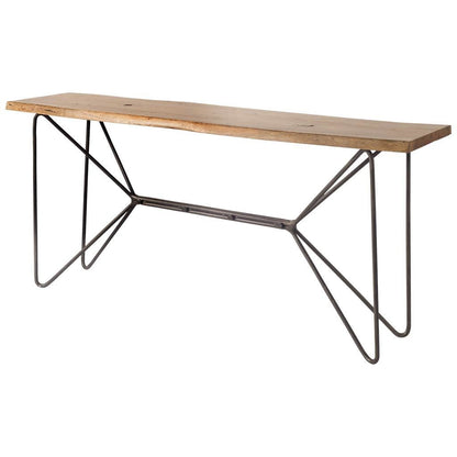 66" Brown and Black Solid Wood and Iron Abstract Base Console Table HomeRoots