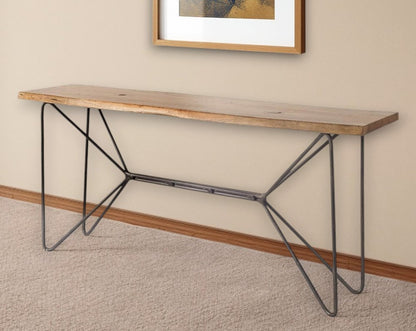 66" Brown and Black Solid Wood and Iron Abstract Base Console Table HomeRoots