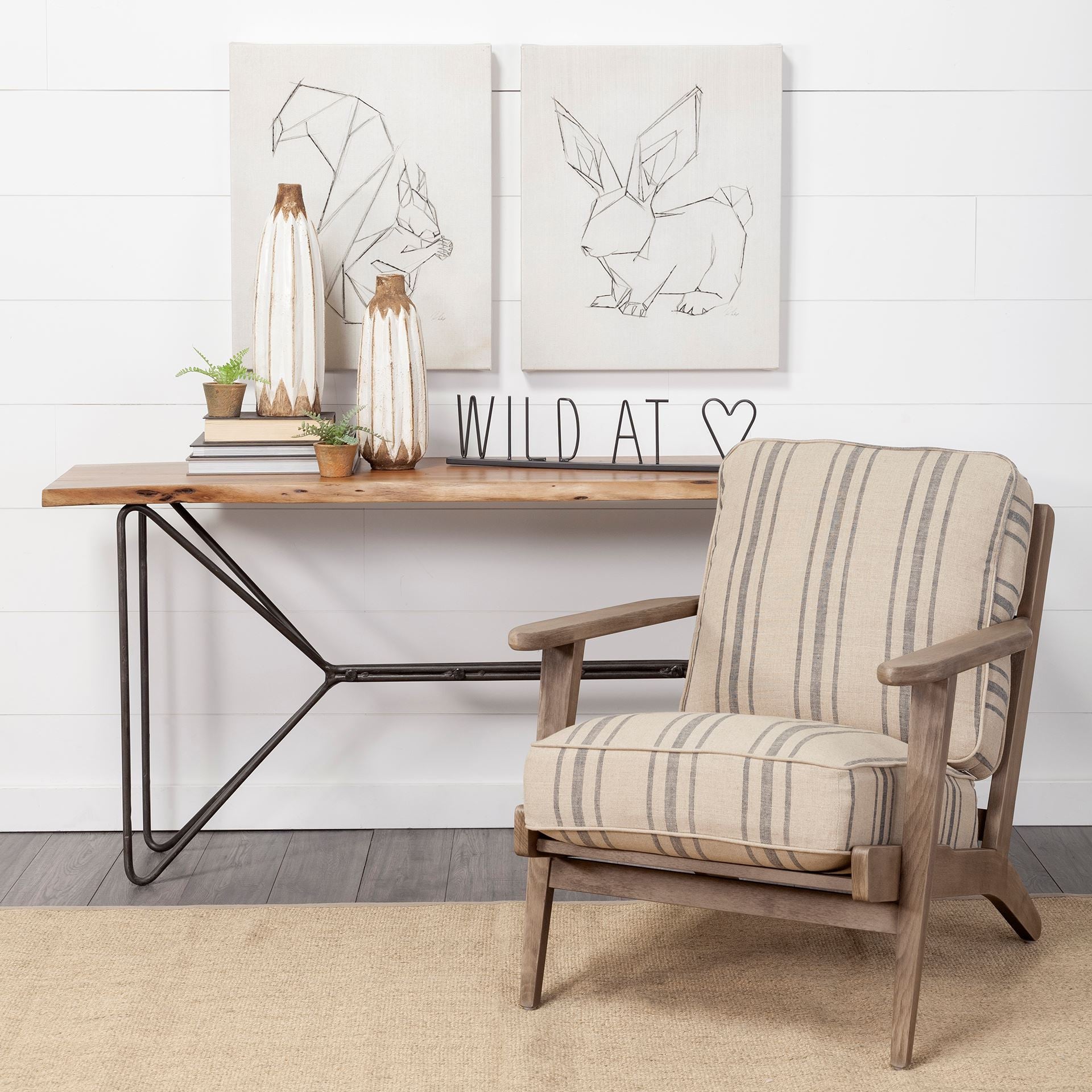 66" Brown and Black Solid Wood and Iron Abstract Base Console Table HomeRoots