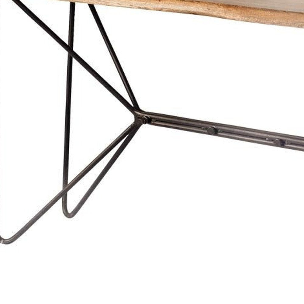 66" Brown and Black Solid Wood and Iron Abstract Base Console Table HomeRoots