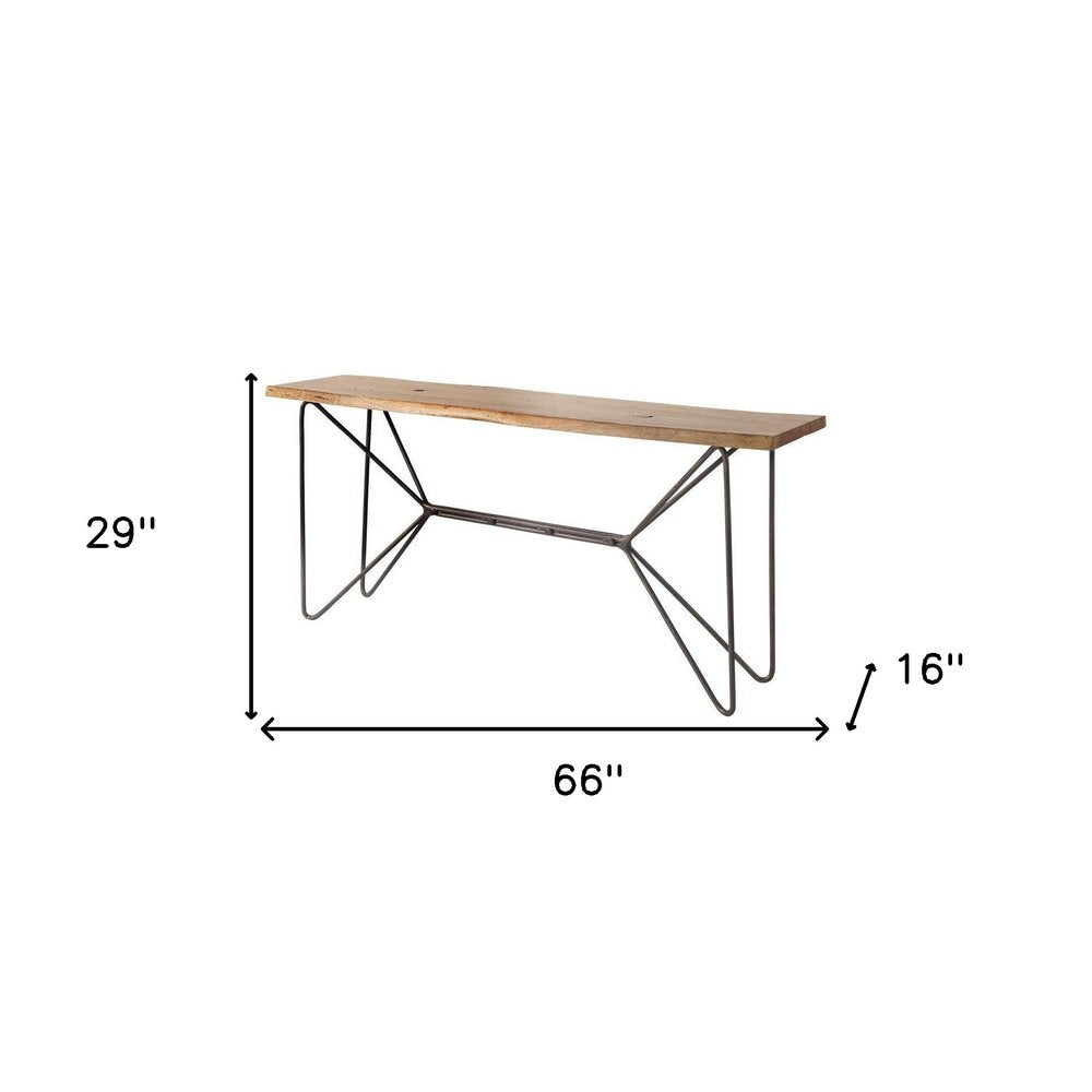 66" Brown and Black Solid Wood and Iron Abstract Base Console Table HomeRoots