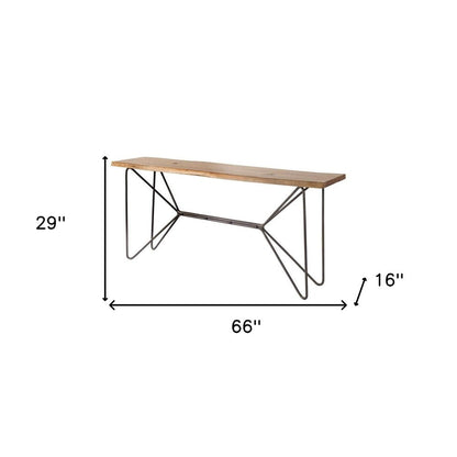 66" Brown and Black Solid Wood and Iron Abstract Base Console Table HomeRoots