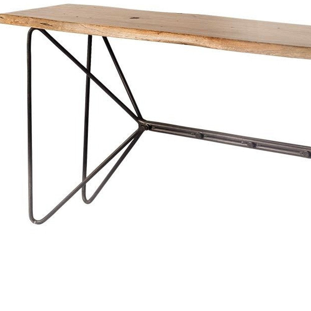 66" Brown and Black Solid Wood and Iron Abstract Base Console Table HomeRoots