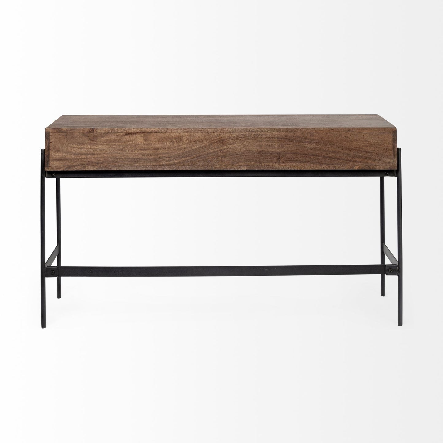 56" Brown and Black Solid Wood and Metal Distressed Console Table With Four Drawers HomeRoots