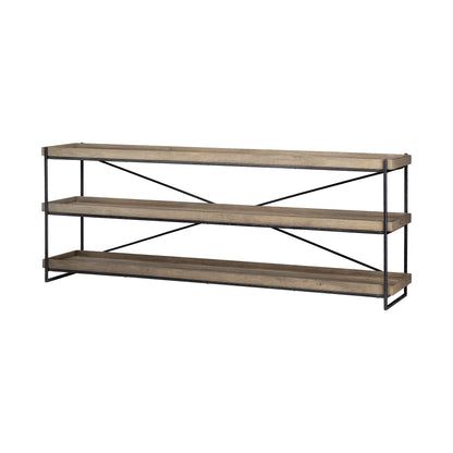 80" Light Brown and Black Solid Wood and Iron Console Table With Two Shelves HomeRoots