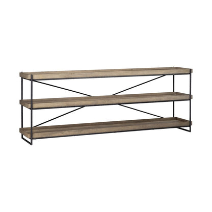 80" Light Brown and Black Solid Wood and Iron Console Table With Two Shelves HomeRoots