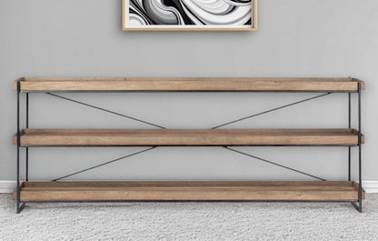80" Light Brown and Black Solid Wood and Iron Console Table With Two Shelves HomeRoots