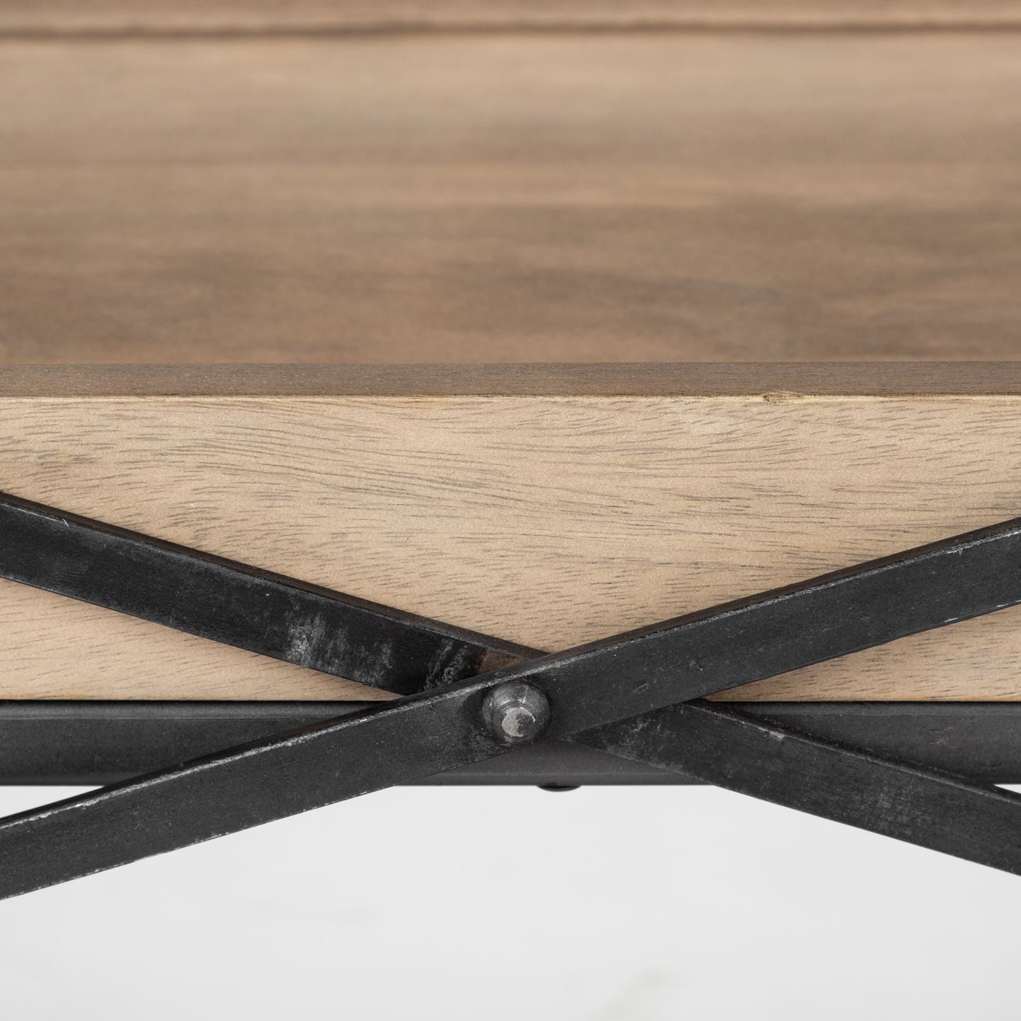 80" Light Brown and Black Solid Wood and Iron Console Table With Two Shelves HomeRoots