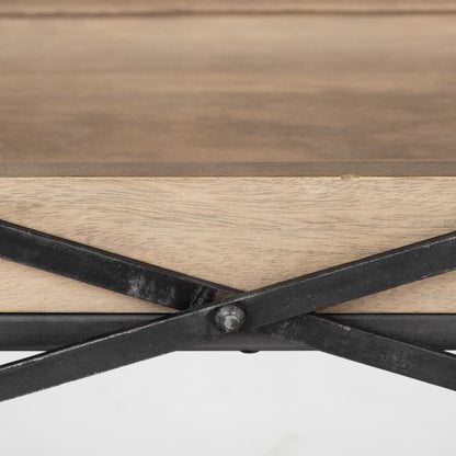 80" Light Brown and Black Solid Wood and Iron Console Table With Two Shelves HomeRoots
