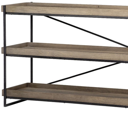 80" Light Brown and Black Solid Wood and Iron Console Table With Two Shelves HomeRoots