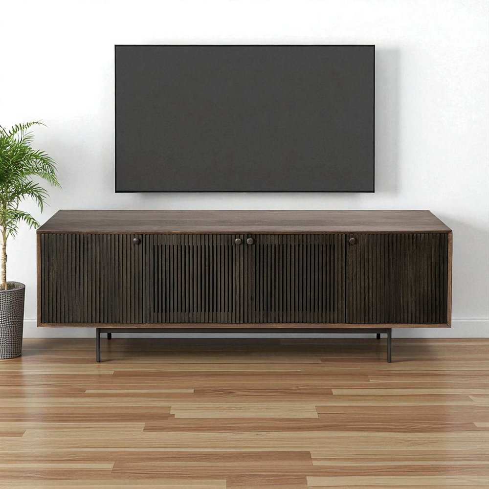 20" Brown Solid Wood Cabinet Enclosed Storage TV Stand HomeRoots