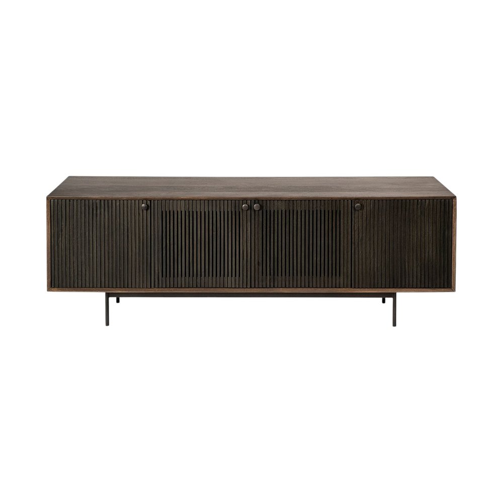 20" Brown Solid Wood Cabinet Enclosed Storage TV Stand HomeRoots