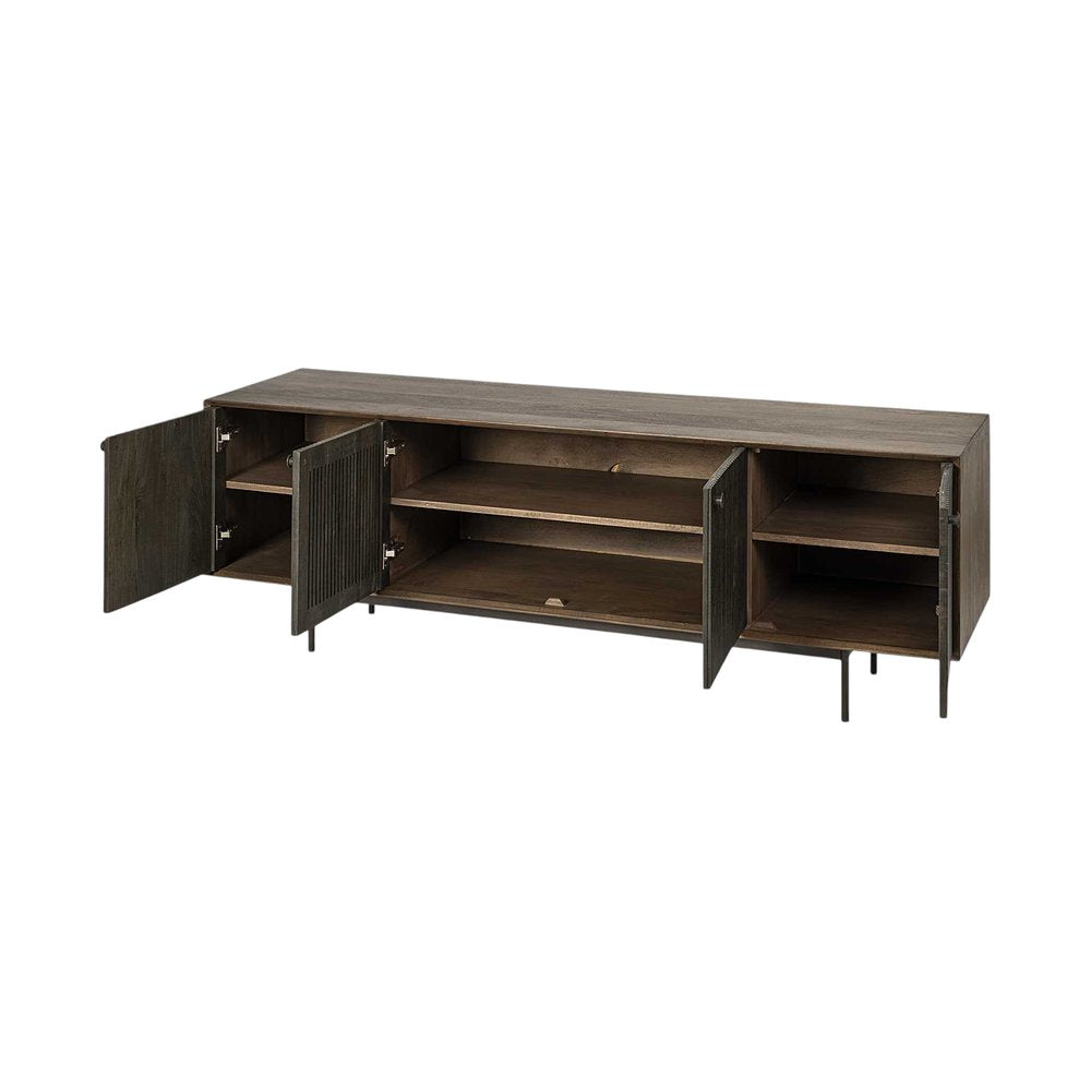 20" Brown Solid Wood Cabinet Enclosed Storage TV Stand HomeRoots