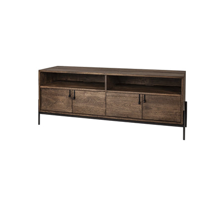 62" Brown and Black Solid Wood Cabinet Enclosed Storage TV Stand HomeRoots