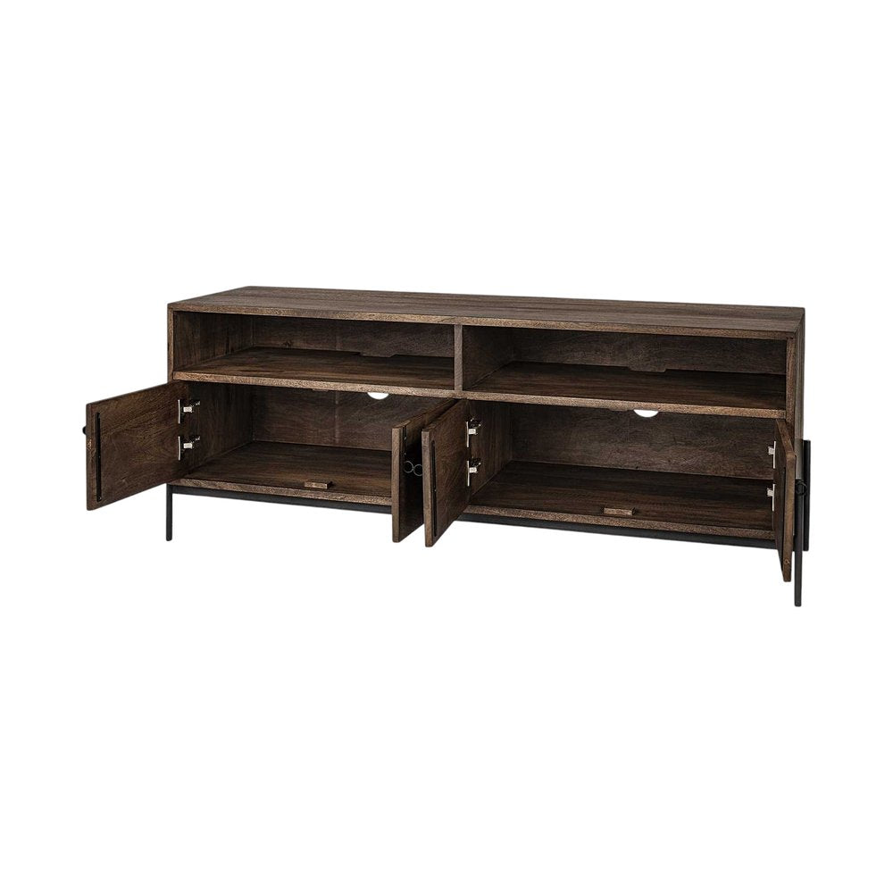 62" Brown and Black Solid Wood Cabinet Enclosed Storage TV Stand HomeRoots
