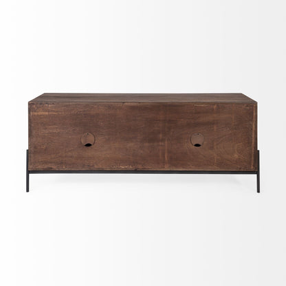 62" Brown and Black Solid Wood Cabinet Enclosed Storage TV Stand HomeRoots